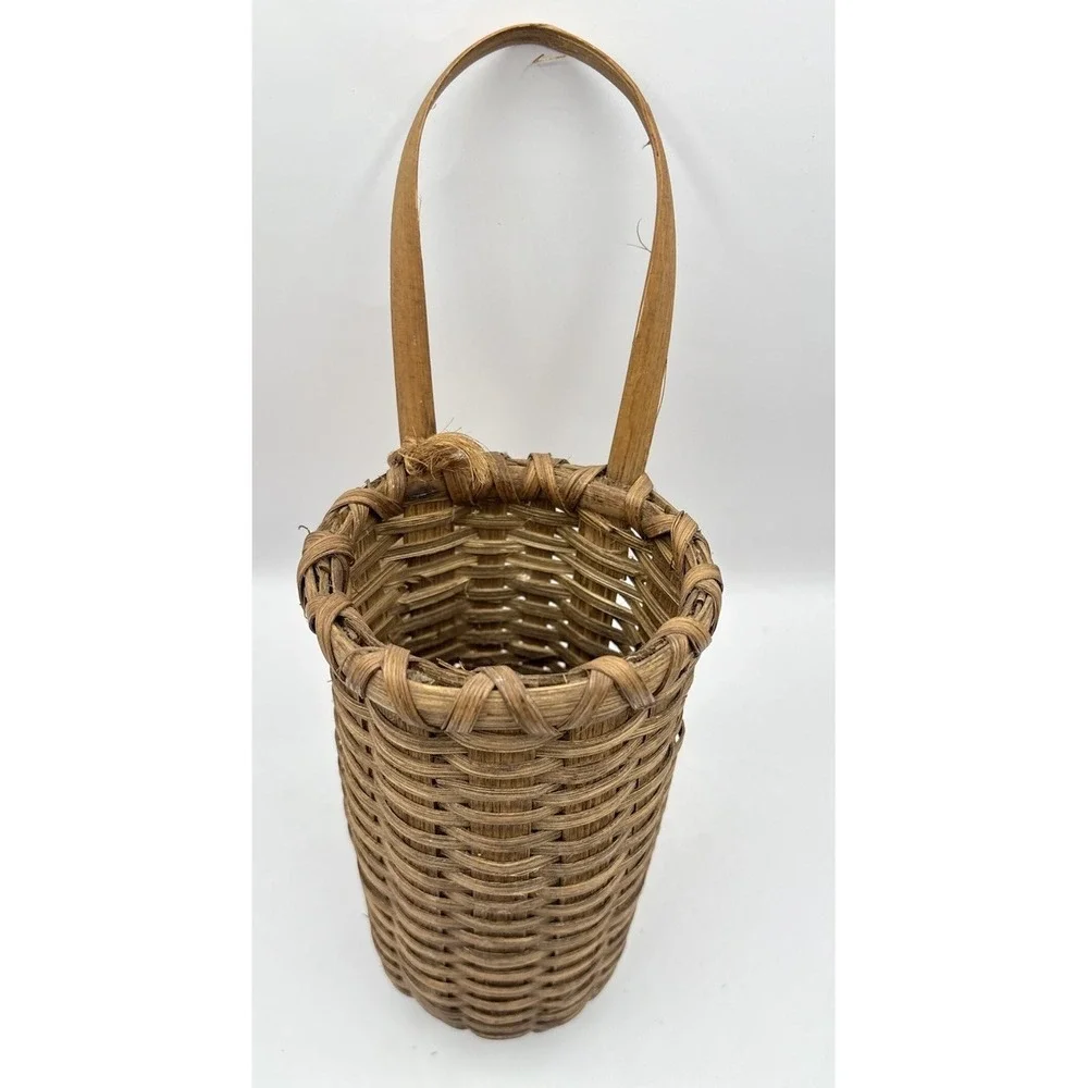 Handmade Wicker Hanging Wall Basket Brown Wall Pocket Skinny Coastal Cottage 7" - Picture 11 of 11
